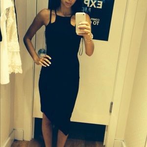 Asymmetrical Black Midi Bodycon Dress